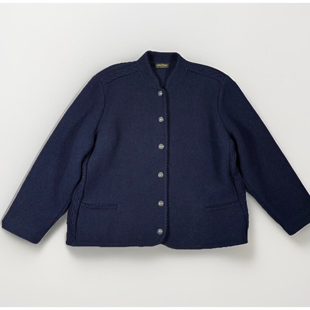 VTG Loden Plankl Cardigan Women's Size L Navy Button Front Austria Heavy Wool